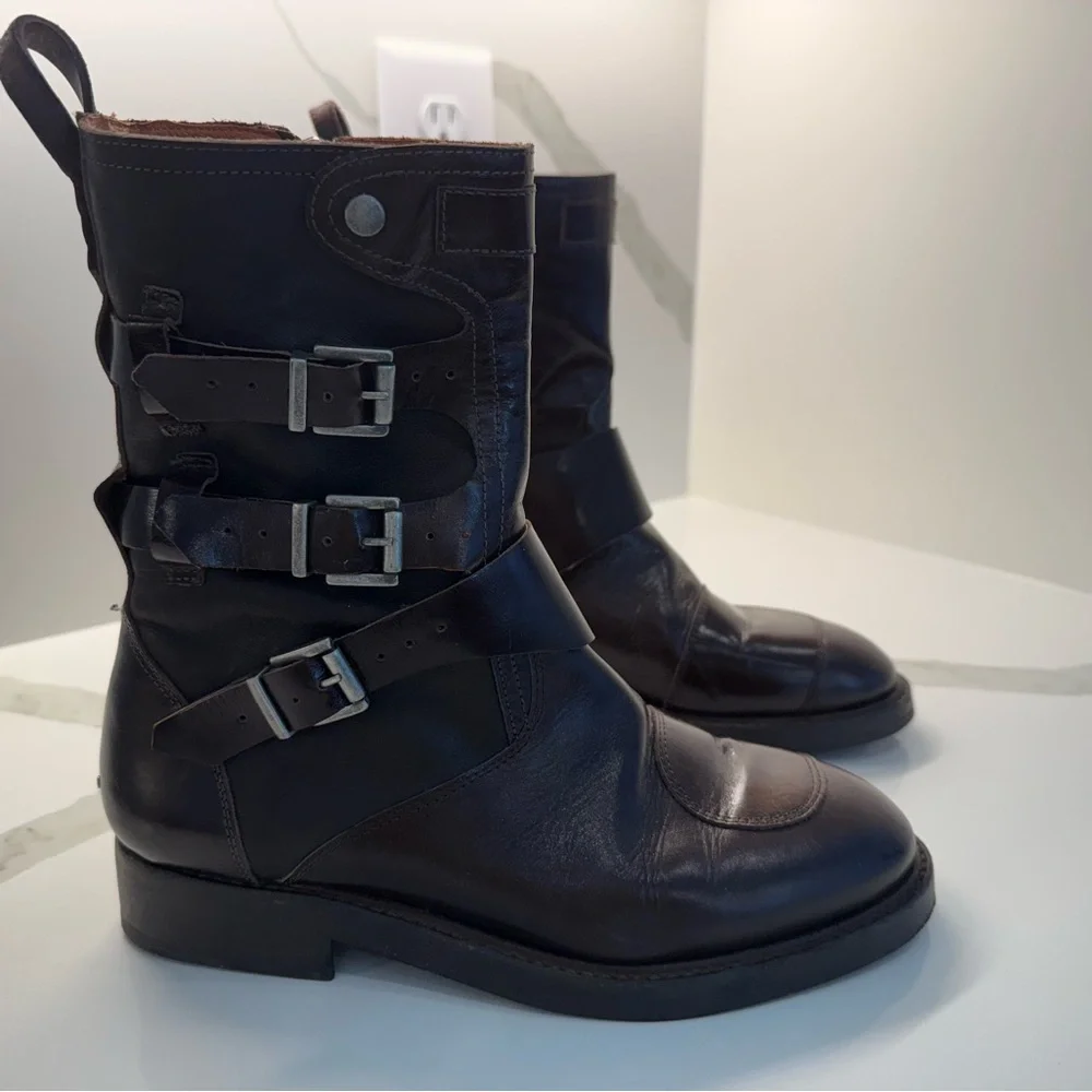 We The Free Dark Brown Buckle Combat Boots - Picture 9 of 11